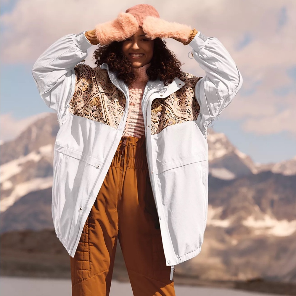 Free People Movement Summit Sunset 2 In 1 Ski Coat White Embroider Print XS NEW